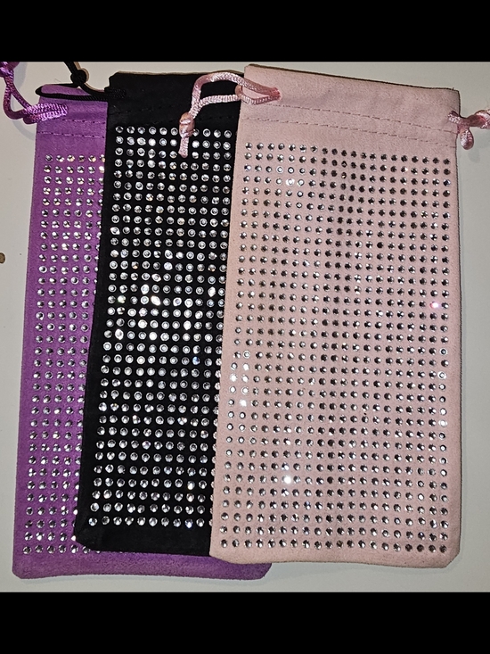 Handbags - Rhinestone Drawstring Velvet Glassss Pouch - Pink, Black And Purple